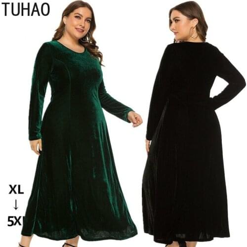 TUHAO 2020 Spring Autumn Winter Dress 5XL 4XL 3XL Women Elegant Party Dress Long Sleeve Large Swing Velvet Long Vintage Dress WM