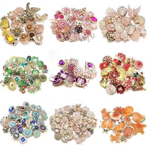10pcs/lot Wholesale Rose Gold 18mm Snap Button Jewelry Rhinestone Crystal Flower Snap Buttons Fit Snap Bracelet Bangles Jewelry