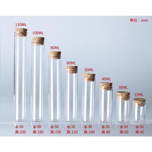 100PCS 15/20/25/30/35/40/50/60/80/110ml Clear Tube Glass Bottle Empty Jars Cork Stopper Vial Wedding Home DIY Wish Bottle Jars