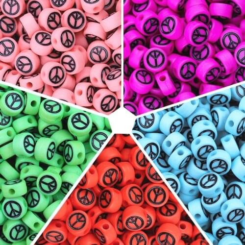 100pcs/Lot 7mm Oval Shape Acrylic Spaced Beads Peace Symbol Beads For Jewelry Making DIY Charms Bracelet Necklac Accessories