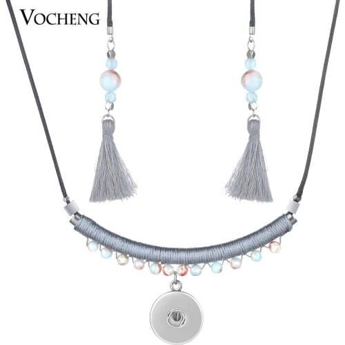 18mm Vocheng Snap Button Rope Chain Adjustable Necklace Colorful Natural Stone Snap Charms Jewelry NN-618