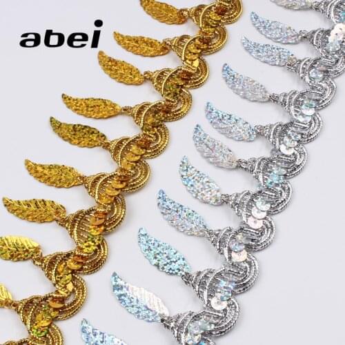 2yards 55mm Laser Leaf Paillette Lace Gold Silver Fringe Sequins Tassel Ribbon Dance Dress Sewing Fabric Accessories