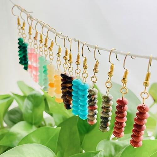 2021 Hot Bohemian Long Natural Stone Beaded Pendant Crochet Earrings for Women Stainless Steel Fashion Jewelry Party Gifts