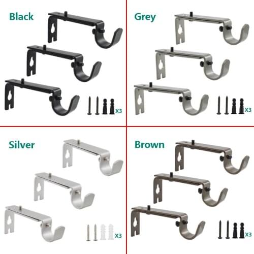 3 Pack Curtain Rod Bracket,Double Curtain Rod Hanging Brackets Adjustable Wall Mount Curtain Rod Holders for Room Curtain rods