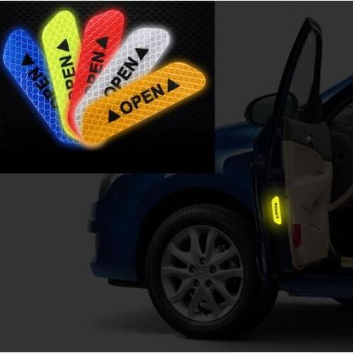 4Pcs/Set Car OPEN Reflective Tape Warning Mark Reflective Open Notice Bicycle Accessories Exterior Car Door Stickers DIY