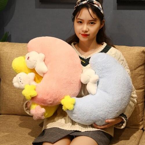 40cm Cute Cartoon Moon Plush Toy Stuffed Rabbit Throw Pillow Cushion Baby Kids Sleep Appease Toy Home Decor Birthday Gift