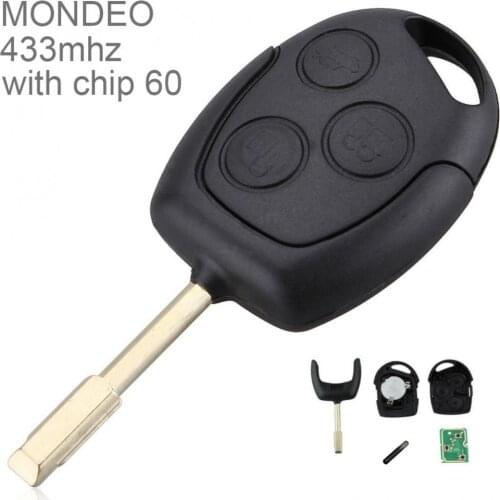 433MHz / 315MHz 3 Buttons Replacement Remote Car Key Fob Alarm with Chip 60 Fit for Ford Mondeo Fiesta Focus KA 1998-2007