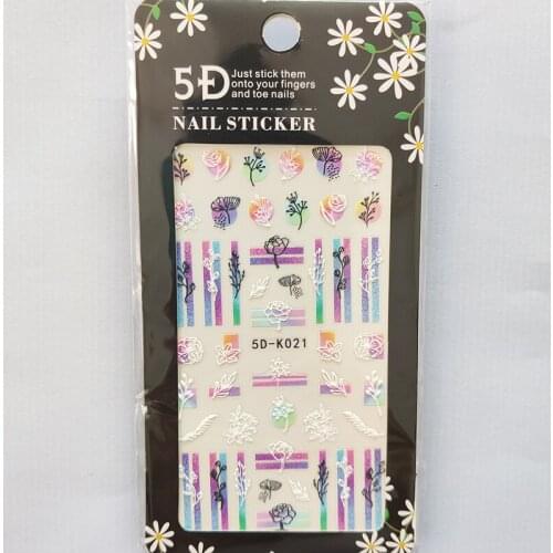 5D Nail Sticker Laser Anaglyph Effect Design Nail Foil Color Line Flowers Stripe Glue Stickers Decals Slider Nail Art Decoration