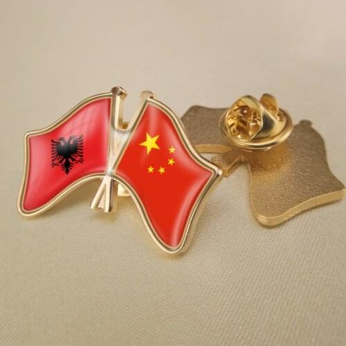 Albania and China Crossed Double Friendship Flags Lapel Pins