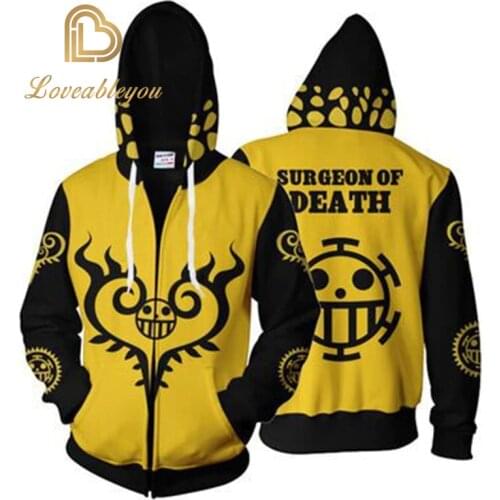 Anime One Piece 3D Hoodie Sweatshirts Trafalgar Law Cosplay Pirates Of Heart zipper Hoodies Tops Outerwear Coat Outfit 5XL