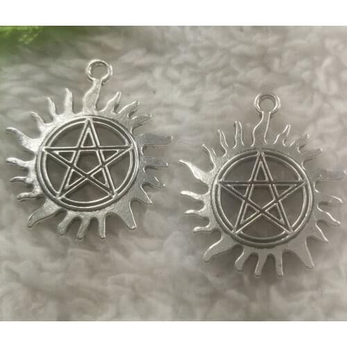 Free Ship 124 pcs Antique Silver Sun Star charms pendant 30x25mm #4972