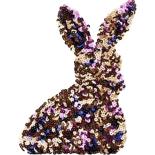 Rabbit sequins sew on patch vintage embroidery fabric applique T-shirt Clothing DIY Apparel Decoration Patch