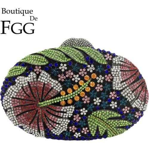 Boutique De FGG Multicolored Women Flower Clutch Evening Bags Wedding Party Dinner Bridal Rhinestone Handbags Diamond Minaudiere