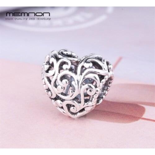 Memnon Regal Heart Charm Openwork Beads 925 sterling silver jewelry Fit charms bracelets Necklace DIY for women Jewelry Making