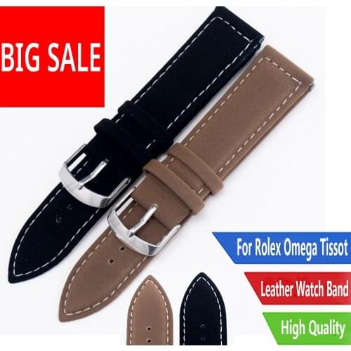 CARLYWET 18 22mm Suede Leather Black Brown Watch band Strap Belt Silver Polished Pin Buckle For Rolex Omega Tissot