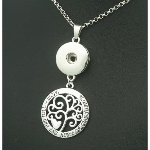 New fashion hollow tree pendant "mom-you are the heart of family" Snap necklace 60cm fit DIY 18MM snap buttons jewelry XL5069
