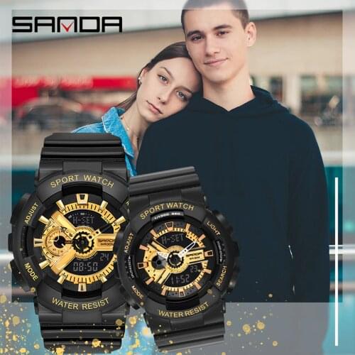 SANDA Couple Watch Top Brand Luxury Sport Watch For Men Women Waterproof S Shock Dual Display Quartz Men Watches reloj mujer