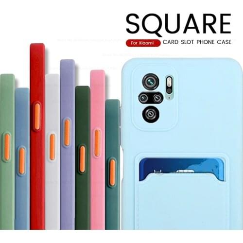 Poko Litte F 3 Case Card Slot Holder Square Silicone Shockproof Coque For Xiaomi Poco F3 Redmi Note 10 Note10 Pro 10s Shell Capa