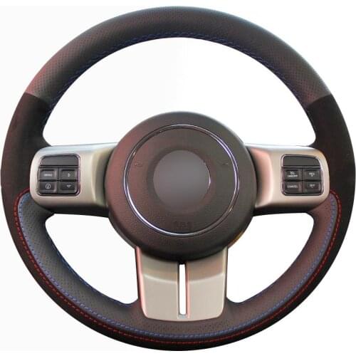 DIY Customize Braiding Dark Gray Natural Leather Black Suede Steering Wheel Cover For Jeep Grand Cherokee 2011 -2013 Compass Wra