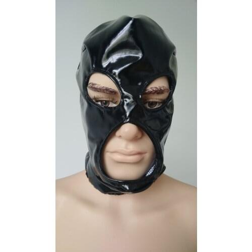 Adult unisex Zentai Costumes Party Accessories Halloween Masks Cosplay Costumes PVC Faux Leather Mask open eyes norse mouth