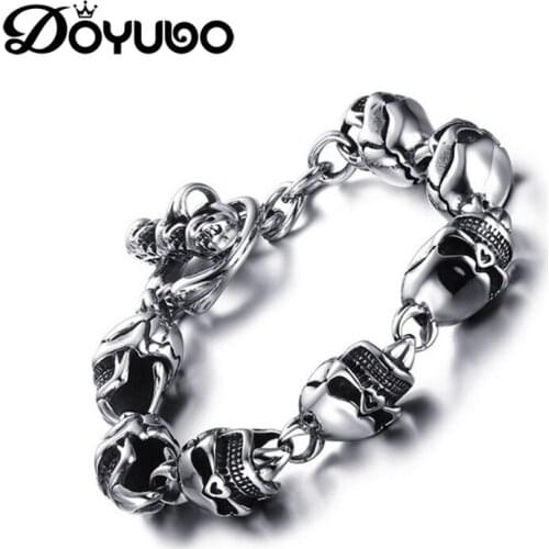 DOYUBO Vintage Mens Stainless Steel Skull Head Bracelet European Design Male Fashion Bangles Accessories Trendy Jewelry DD077