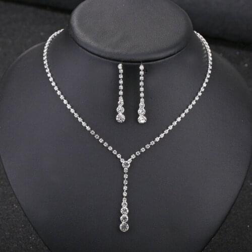 Floralbride Crystal Bridal Wedding Jewelry Sets Dropwater Silver Color Rhinestones Women Necklace Set Engagement Prom Jewelry