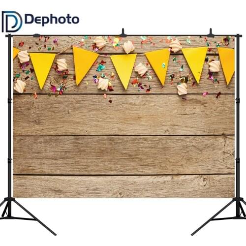 DePhoto Background Photography Baby Birthday Party Wooden Board Flag Portrait Photography Backdrops Photocall Photo Studio