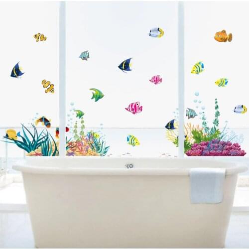 Hot washroom bathroom door window decorative wall sticker Sea World Fish Plant kids room home decal nursery kitchen DIY art