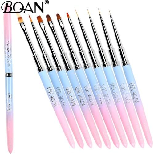 BQAN Gradient Metal Nail Brush Nail Art Brush Line Painting Brushes Crystal Acrylic Thin Liner Drawing Pen Manicure Tools UV Gel