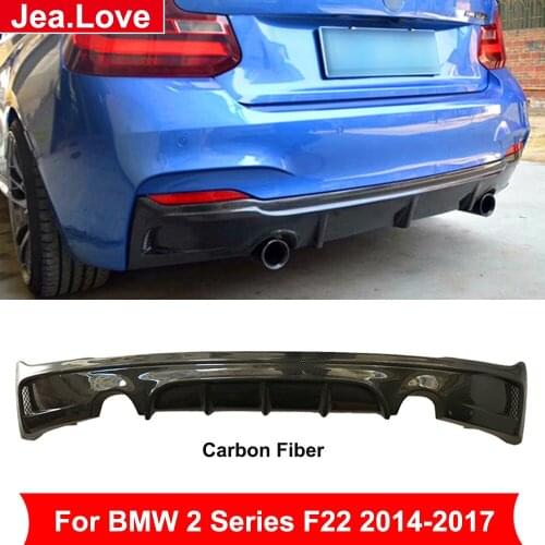 Real Carbon Fiber Rear Bumper Lip 2 Exhaust Muffer Pipes Bumper Diffuser Car Modification For BMW 2 Series F22 2014-2017