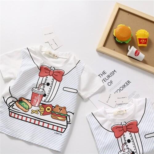 Tonytaobaby Summer New Boys and Girls Love Hamburger Chips Cola Cotton T-shirt Girls Tops