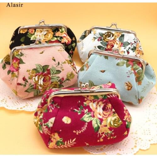 Alasir Chinese Style Canvas Coin Purse Lady Small Floral Wallet Key Bag Card Holder Mini Vintage Frame Bags Hand Purses Ladies