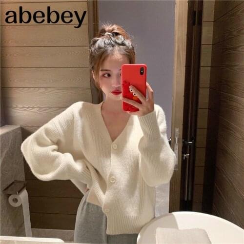2020 Korean Style Autumn Knitting Cardigans V Neck Long Sleeve Solid Color Single-breasted Sweater Trendy Fashion Coats