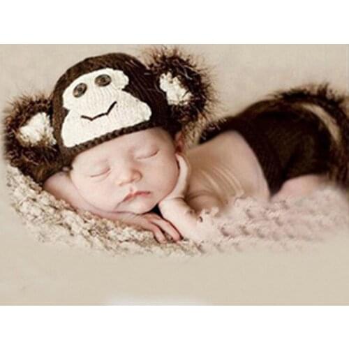 Brown Smiling Long Tail Monkey Adorable Fluffy Ear Hat Newborn Birth Celebrate 100 Day Souvenir Photo Clothing Accessories