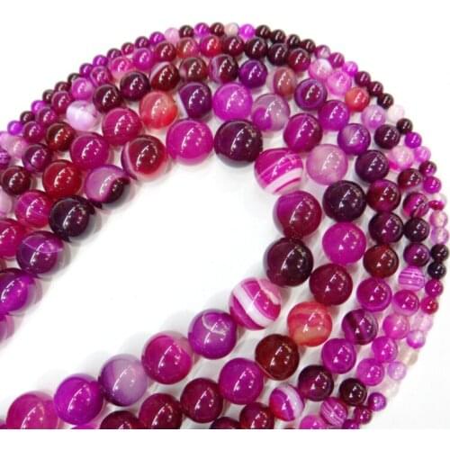 Natural Stone Banded Magenta Lace Agates Round Loose Beads 4 6 8 10 12MM 15" Strand Pick Size For DIY Jewelry Making
