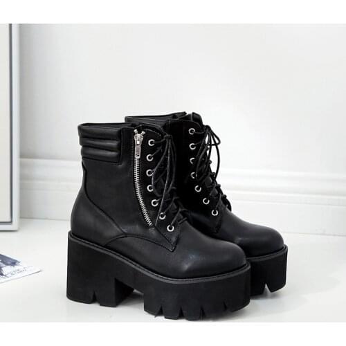 Hot new spring boots women high thick platform Martin boots high heels women shoes leather ankle boots for women