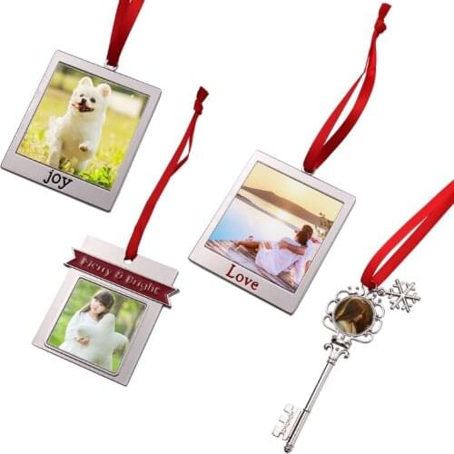Small Photo Frame Thermal Transfer Blank Consumables Snowflake Metal Key Pendant Diy Creative Gift for Christmas Day