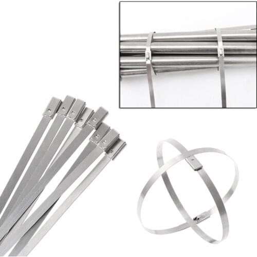 10PC Stainless Steel Metal Cable Tie Zip Wrap Exhaust Heat Straps Induction Pipe M17E
