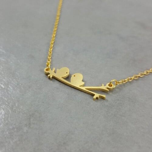 Cute Couple Bird On Tree Statement Necklace Women Bff Gift Boho Jewelry Stainless Steel Gold Color Ketting Animal Collar Mujer
