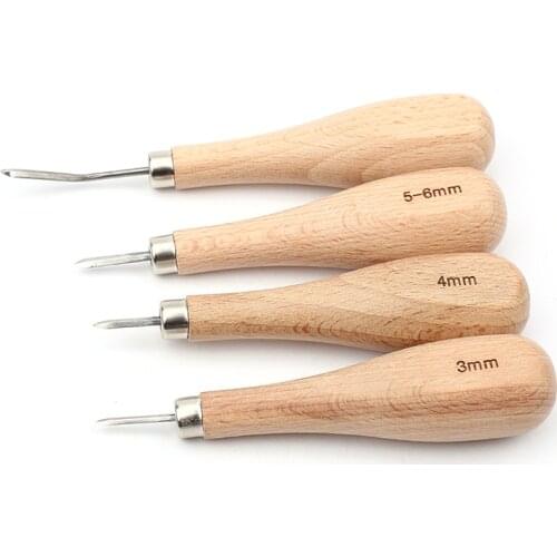 MIUSIE 1Pcs Leather Craft Wooden Diamond Rhombus Awl 3mm 4mm 5-6mm DIY Leather Stitching Sewing Awl Leathercraft Punch Tool
