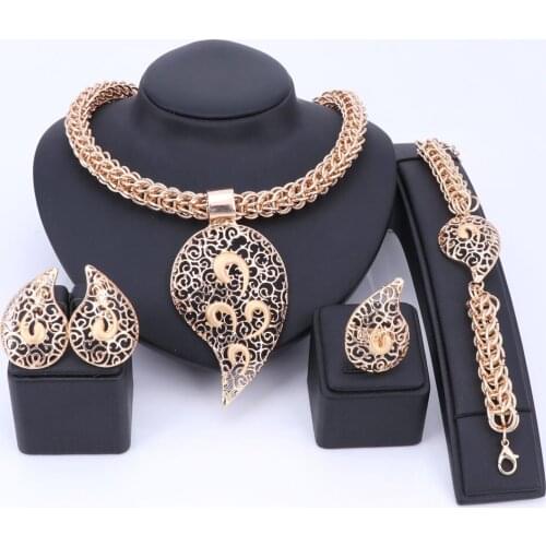 Fashion Dubai Gold Color African Pendent Jewelry Sets Big Luxury Costume Jewelry Sets For Women Party Dress Accessories 2 Colors