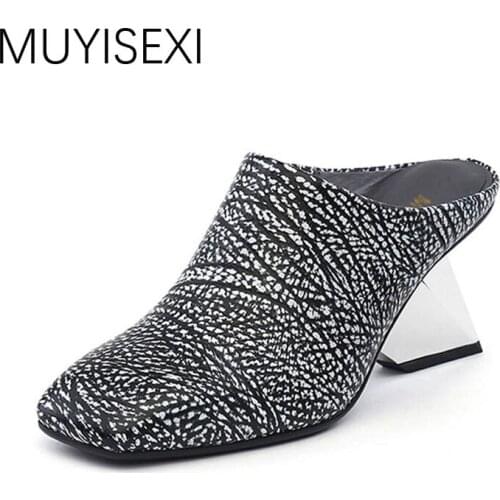 Mules Womens Square Toe Women Strange High Heel Female Wedge Shoes Summer High Heel Slippers plus size HL96 MUYISEXI