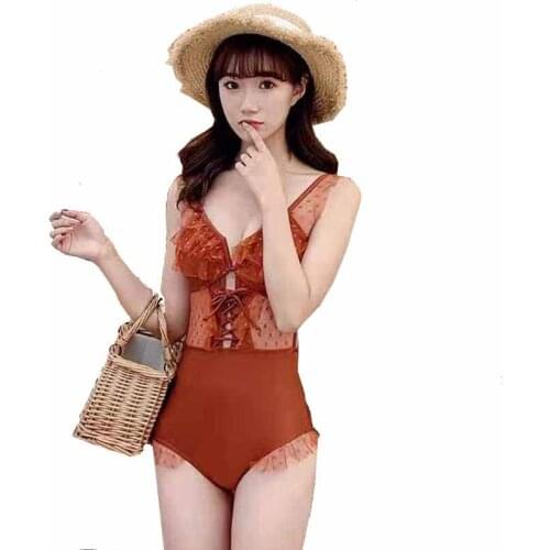 2020 new one-piece swimsuit lace strap hot spring swimsuit sexy backless cover belly slimming one-piece bikini women swimwear