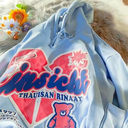 New Hip Hop Funny Bear Hoodies Women Streetwear Casual Clothes for Teens Oversized Long Sleeve Tops 2021 Autumn Harajuku Fashion