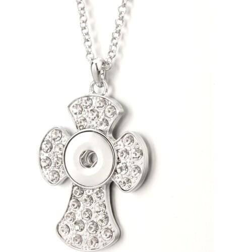 NEW Beauty Charm Elegant Cross pendant Snap necklace fit DIY 18MM snap buttons jewelry wholesale snake chains