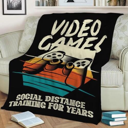Video Game Social Distance Throw Blanket Print on Sherpa Blankets Soft for Sofa Customized DIY Plush Thin Quilt
