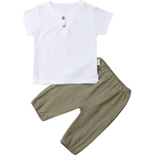 Toddler Newborn Baby Boys Clothes Casual Summer Infant Baby Boy Costumes Whtie T shirt + Green Pants Solid 2019 New