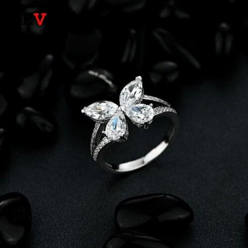 OEVAS 100% 925 Sterling Silver Sparkling High Carbon Diamond Butterfly Wedding Ring For Women Party Fine Jewely Anniversary Gift