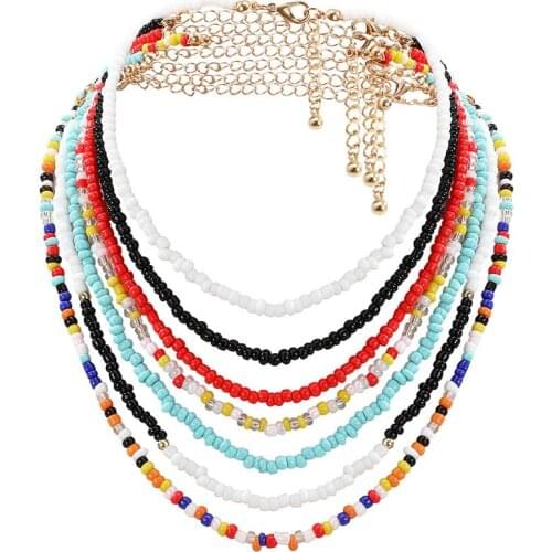 7Pcs Bohemian Style Women Bead Choker Decorative Bohemian Beaded Necklace Boho Choker Necklace Jewelry Accessories