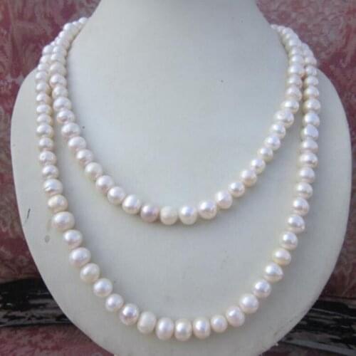 8-9MM SOUTH SEA NATURAL White PEARL NECKLACE 925silver GOLD CLASP